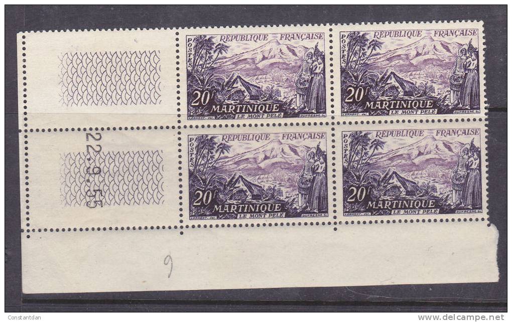 FRANCE N° 1041 20F VIOLET ET LILAS LE MONT PELE MARTINIQUE COIN DATE DU 22.9.1955 NEUF SANS CHARNIERE - 1950-1959