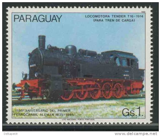 Paraguay 1985 Mi 3900 Sc 2147 ** Steam Locomotive / Dampflok Tender T16 (1914) - 150th Ann. German Railways/ Eisenbahnen - Treinen