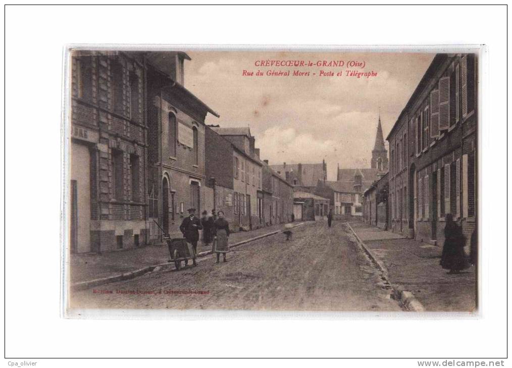 60 CREVECOEUR LE GRAND Rue Du Général Moret, Poste Et Télégraphe, Animée, Ed Desaint Dument, 1916 - Crevecoeur Le Grand