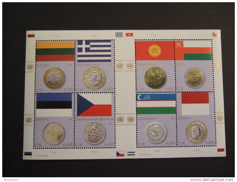 UNITED NATIONS VIENNA, WIEN  2011   FLAGS AND COINS     BLOCK    MNH **   (10520-520/015) - Unused Stamps