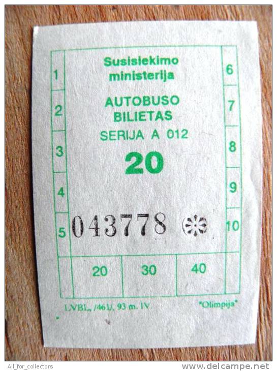Bus Ticket From Lithuania, 1993 20 - Europe