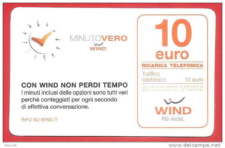 ITALIA - WIND - RICARICARD - RICARICA - MINUTO VERO - SCAD. GIUGNO 2016 - 10 EURO - Cartes GSM Prépayées & Recharges