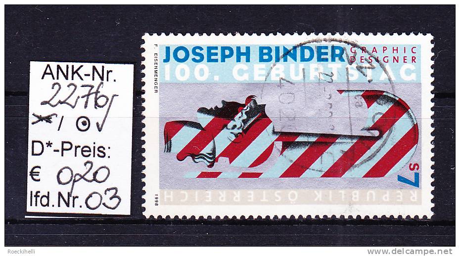 13.3.1998 -  SM  "100. Geburtstag V. J. Binder - Graphic Designer"  -  O  Gestempelt  -  Siehe Scan  (2276o 01-04) - Usati