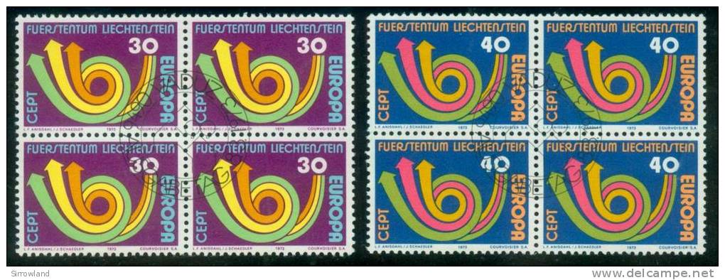 Liechtenstein  1973  Europa  (2 4er-Bl. Gest. (used) Kpl. )  Mi: 579-80 (3,20 EUR) - Oblitérés