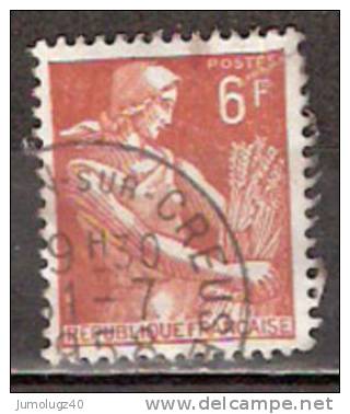 Timbre France Y&T N°1115 (04) Obl.  Type Moissonneuse  6 F. Brun-jaune. Cote 0,15 € - 1957-1959 Oogst