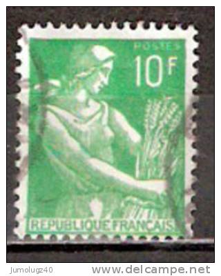 Timbre France Y&T N°1115A (04) Obl.  Type Moissonneuse  10 F. Vert. Cote 0,15 € - 1957-1959 Reaper