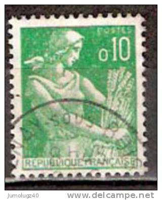 Timbre France Y&T N°1115A (05) Obl.  Type Moissonneuse  10 F. Vert. Cote 0,15 € - 1957-1959 Oogst