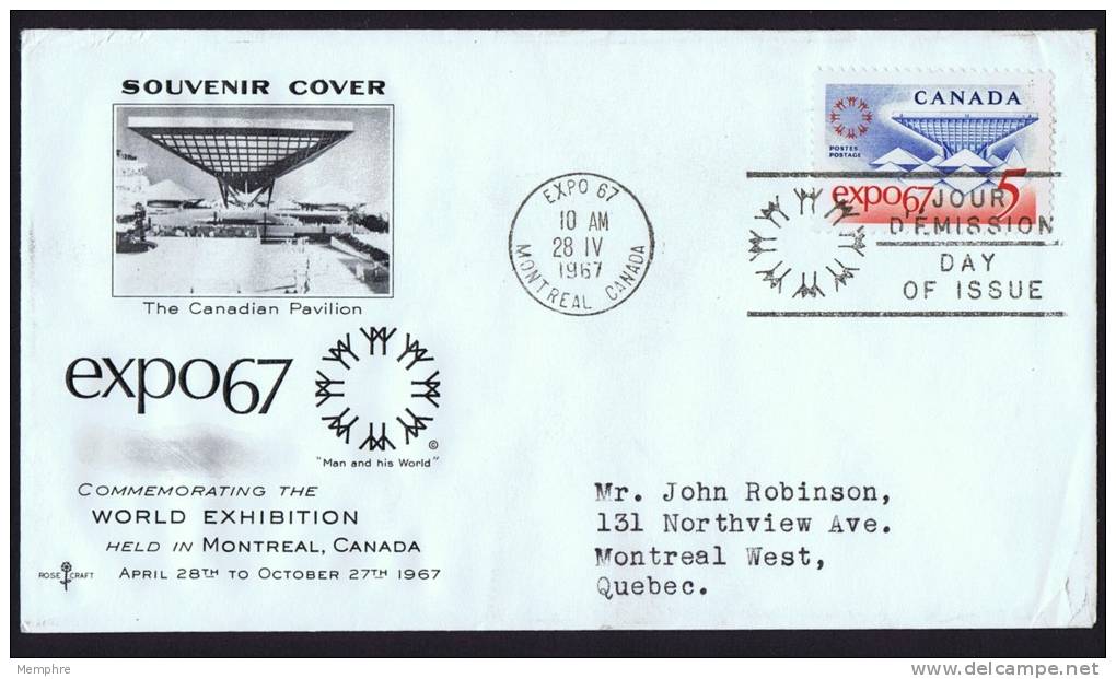 1967  Montreal Expo 67   Rose Craft Cachet   Sc 469 - 1961-1970