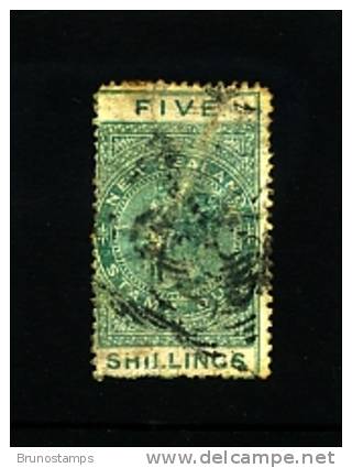 NEW ZEALAND - 1880  QV POSTAL FISCAL  5 S.   GREEN   SMALL THIN TOP RIGHT FINE USED - Fiscaux-postaux