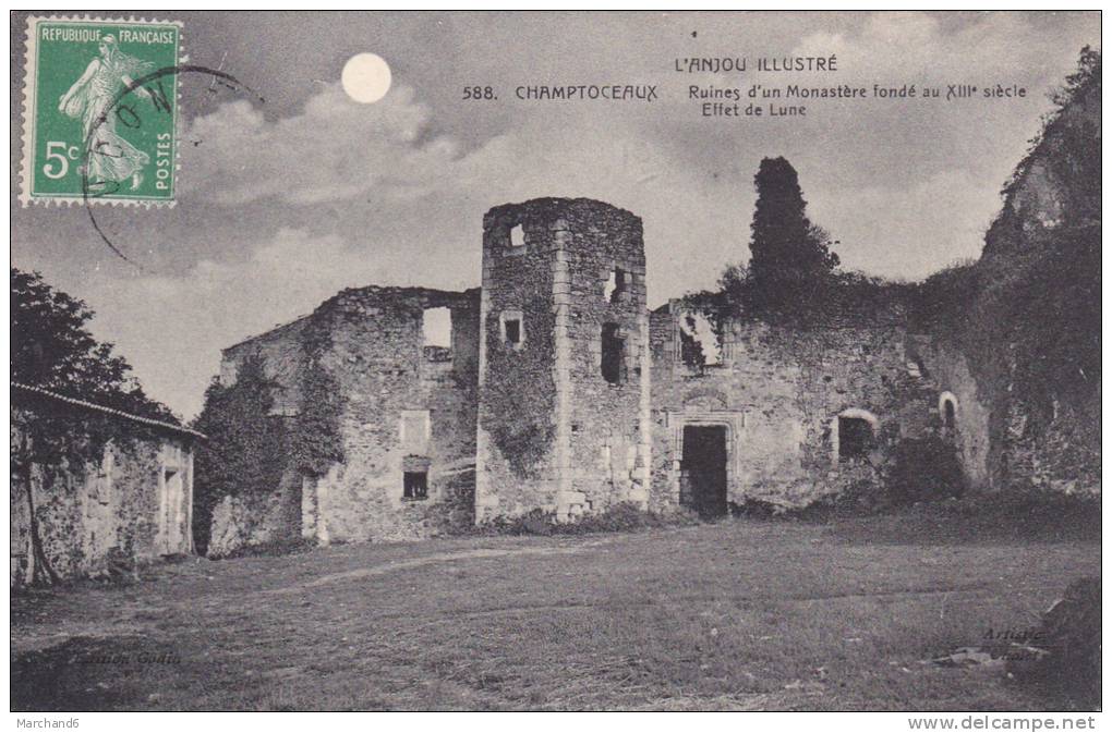 MAINE ET LOIRE CHAMPTOCEAUX RUINES D UN MONASTERE FONDE AU XIIIe SIECLE EFFET DE LUNE Editeur Godin - Champtoceaux