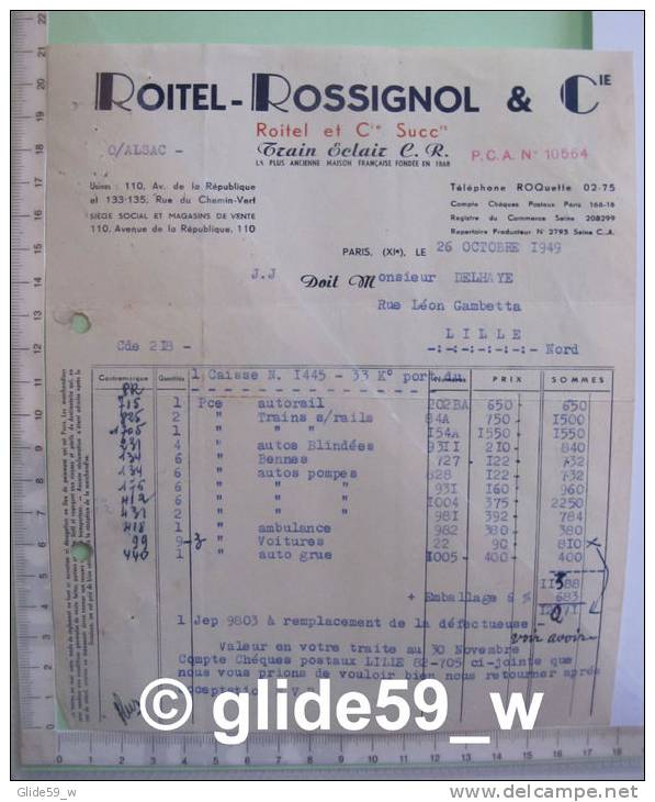 ROITEL-ROSSIGNOL &amp; Cie - Train Eclair C. R. - PARIS Le 26 Octobre 1949 - Altri & Non Classificati