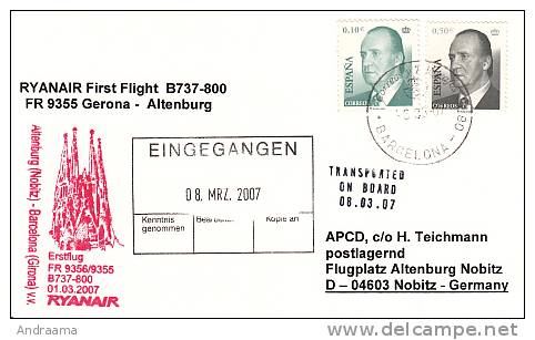 Erstflug - Ryanair - Girona / Barcelona / Spain - Altenburg / Leipzig - 01.03.2007 [dx43a] - Briefe U. Dokumente