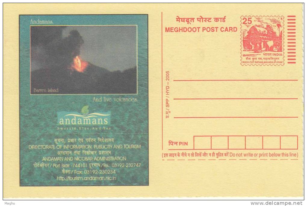 Andamans Islands Tourism Volcano, Geology Disaster, Fire, , Meghdoot Postcard, Chemical Ash Gas, Pollution, - Volcanos