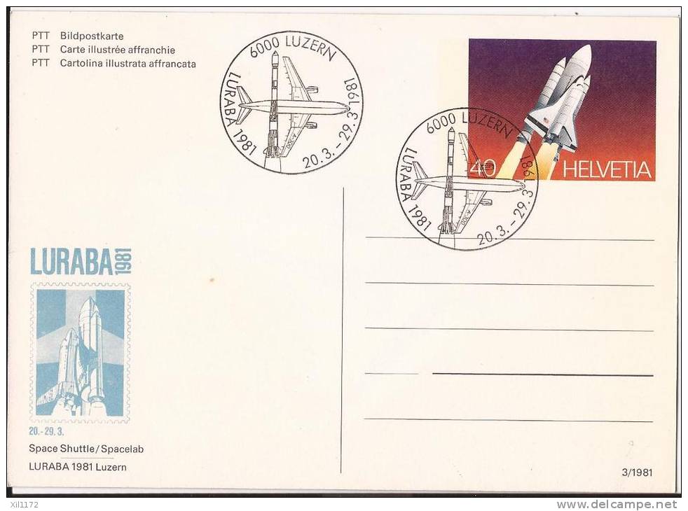 N702 Spacelab Space Shuttle. Luraba 1981 Luzern. Cachet 23.9. 1981 - Ruimtevaart