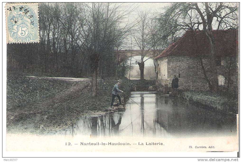 NANTEUIL Le HAUDOUIN 60 La Laiterie Avec Pecheur Double Timbre Recto Et Verso 18-08-1905 - Nanteuil-le-Haudouin