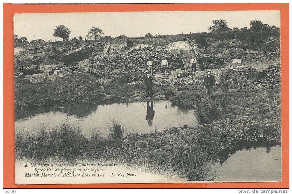 T256, Carrière D'ardoise, Pieux Pour Les Vignes, Bécon,4, Animée, Circulée  1916 Sous Enveloppe - Le Louroux Beconnais