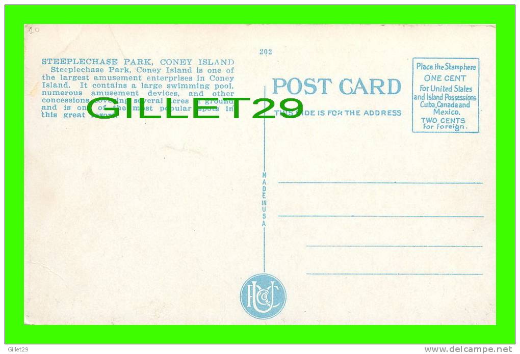 CONEY ISLAND, NY - ON THE BEACH OF STEEPLECHASE, GEO. C. TILYOUS, THE FUNNY PLACE - PUC Co - STEEPLECHASE PARK - - Stades & Structures Sportives