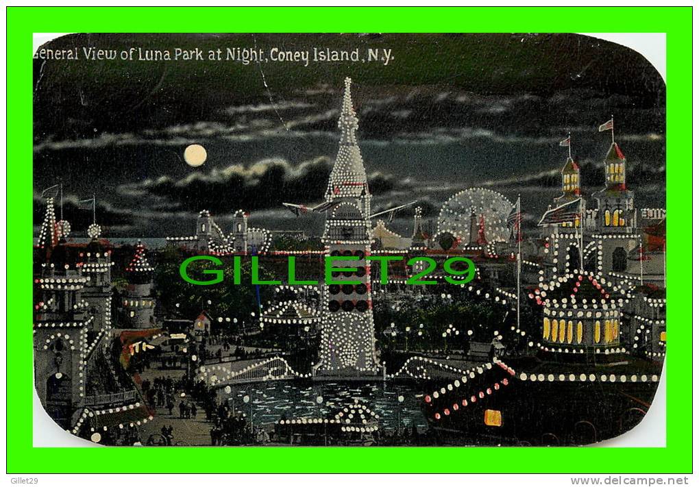 CONEY ISLAND, NY - GENERAL VIEW OF LUNA PARK AT NIGHT - PUC Co - STEEPLECHASE PARK - - Stadiums & Sporting Infrastructures