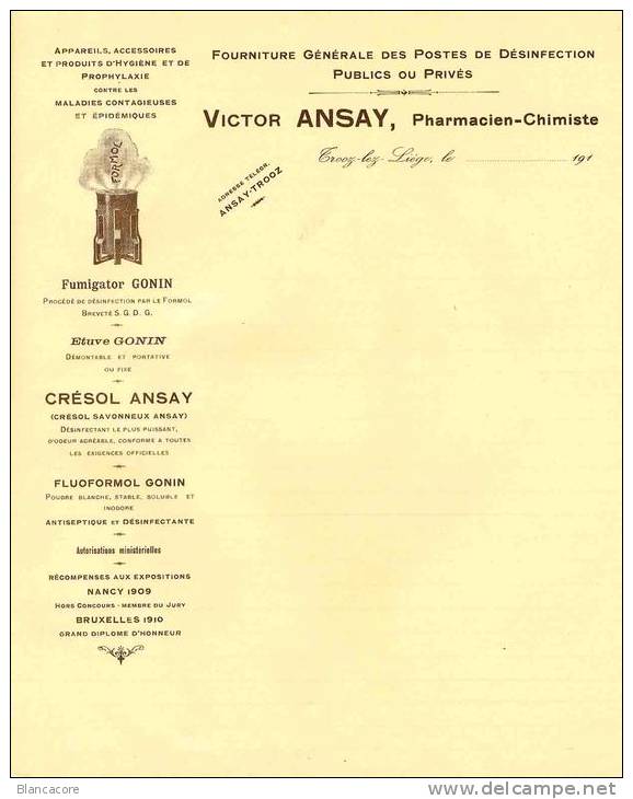 PHARMACIEN CHIMISTE VICTOR ANSAY à TROOZ - 1900 – 1949