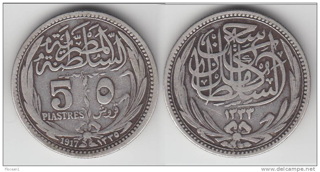 **** EGYPTE - EGYPT - 5 PIASTRES 1917 (1335) - ARGENT - SILVER **** EN ACHAT IMMEDIAT !!! - Egypt