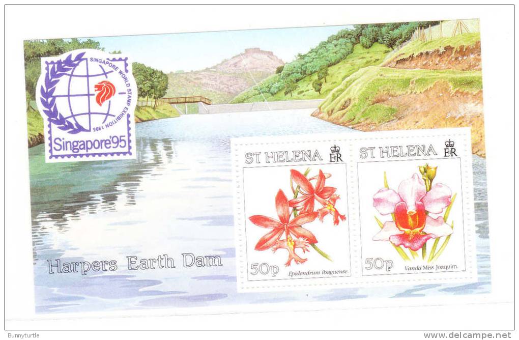 St Helena 1995 Singapore Stamp Exhibition Orchids Flowers S/S MNH - Sainte-Hélène