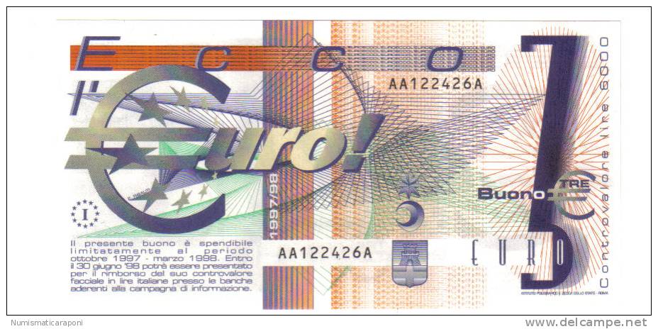 ECCO L'EURO OTTOBRE 1997- MARZO 1998 BUONO DA 3 LOTTO 1084 - Sonstige & Ohne Zuordnung