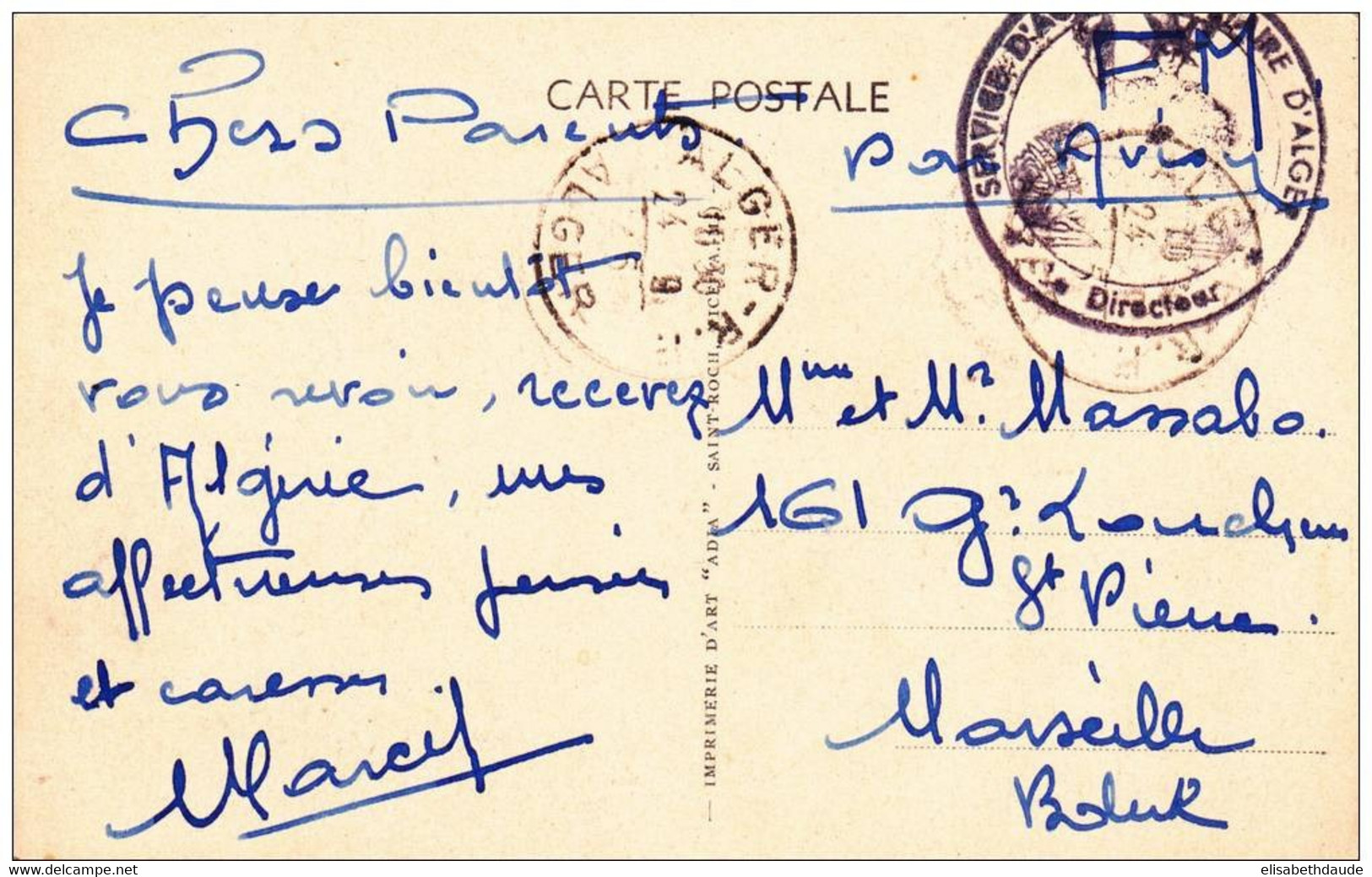 ALGERIE - 1945 - CP FM Du SERVICE D'ACCUEIL MILITAIRE D'ALGER - Lettres & Documents