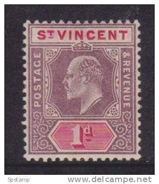 St Vincent 1904 - 1911 KEVII 1d Violet & Carmine Fresh MLH - St.Vincent (...-1979)