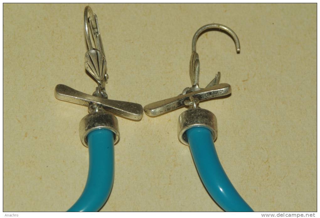 BOUCLES D' Oreilles ARGENT + TURQUOISE En Forme De DENT - Earrings