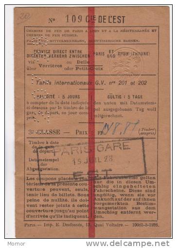 Carte Transport Chemin De Fer PARIS GARE  Enfant 3e Classe - Europe