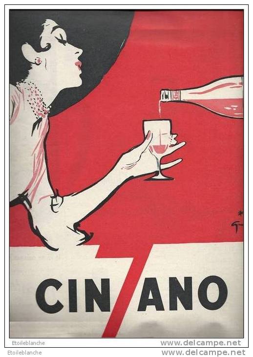 Publicité 1953 Cinzano Apéritif / Femme, élégante, Verre, Alcool / Dessin Signé Gruau - Alcohols