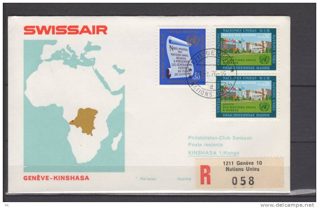 Premier Vol /First Flight / Erstflug /  Genève - Kinshasa , Swissair - First Flight Covers