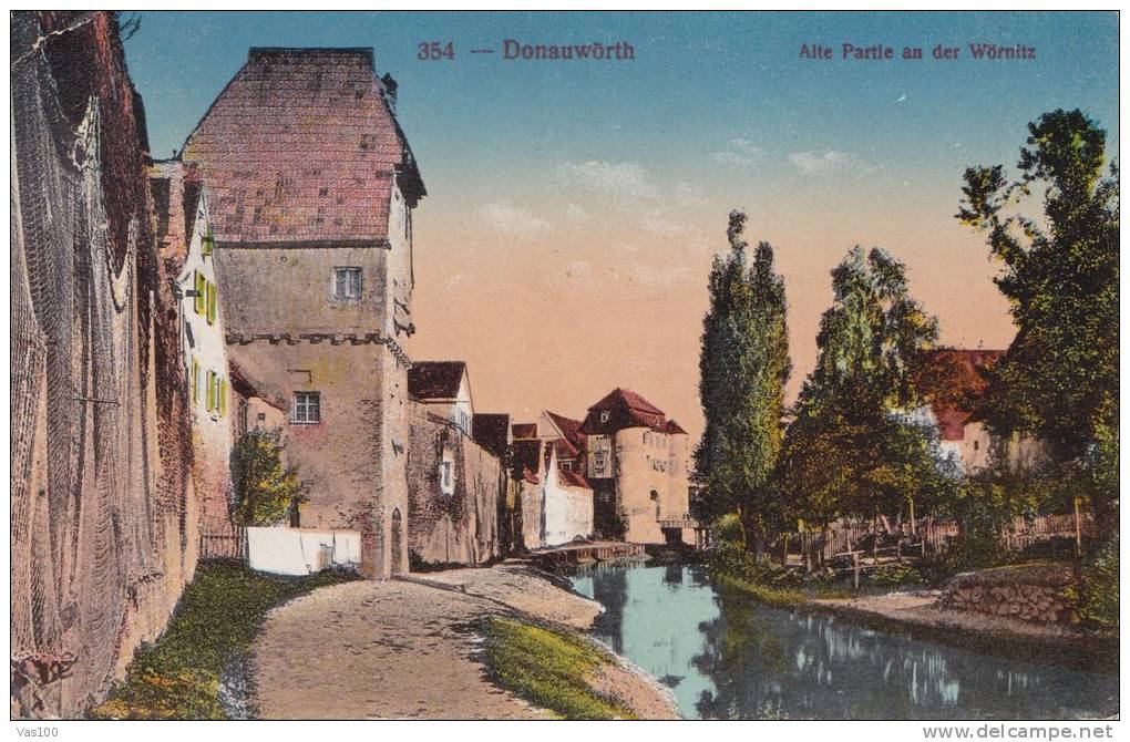 DONAUWORTH, ALTE PARTIE AN DER WORNITZ, GENERALVIEW, VERY RARE OVERPRINT STAMP - Donauwoerth