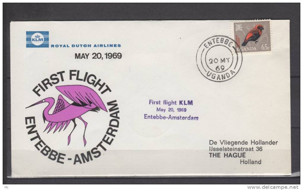 Premier Vol /First Flight / Erstflug -   Entebbe   - Amsterdam  , KLM - Poste Aérienne