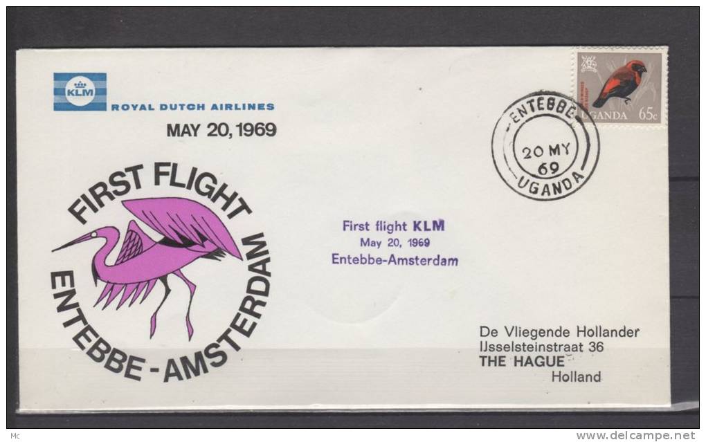 Premier Vol /First Flight / Erstflug -   Entebbe   - Amsterdam  , KLM - Poste Aérienne