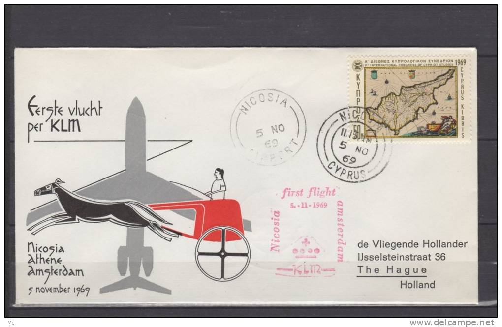 Premier Vol /First Flight / Erstflug -   Nicosia   - Amsterdam  , KLM - Poste Aérienne