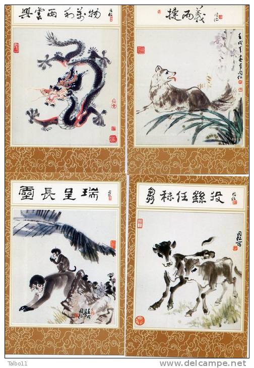 Zodiaque Chinois - Pochette Contenat 8 Cartes- Chevre, Cochon, Serpent, Rat, Chien, Dragon, Singe, Veau - Astronomia