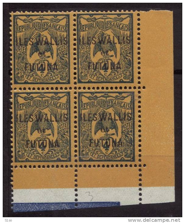 WALLIS Et FUTUNA 1920 Poste Yvert N° 3  En Bloc De 4 Coin De Feuille  Neuf Sans Charniere - Unused Stamps