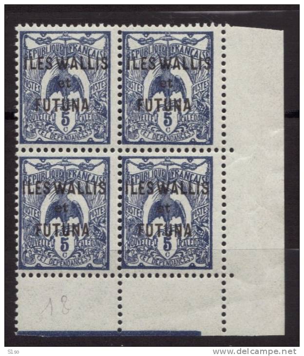 WALLIS Et FUTUNA 1922 / 1925 Poste Yvert N° 18  En Bloc De 4 Coin De Feuille  Neuf Sans Charniere - Ungebraucht