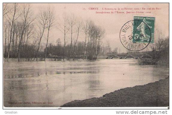 CHENY 27 L'ARMANCON  LE 10 02 1910 . EN AVAL DU PONT INONDATIONS DE L'YONNE JANVIER FEVRIER 1910 - Cheny