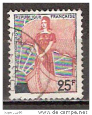 Timbre France Y&T N°1216 (2) Obl.  Marianne à La Nef.  25 F. Vert-gris Et Rouge. Cote 0,15 € - 1959-1960 Marianne à La Nef
