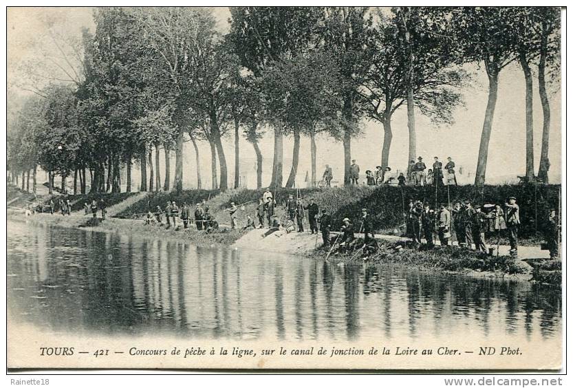 37 - CPA      -- Concours De Pêche à La Ligne, Sur Le Canal De La Loire Au Cher - Tours