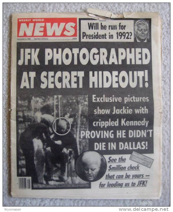 JFK Photographed At Secret Hideout - Weekly World News - November 6, 1990 [#A0409] - News/ Current Affairs