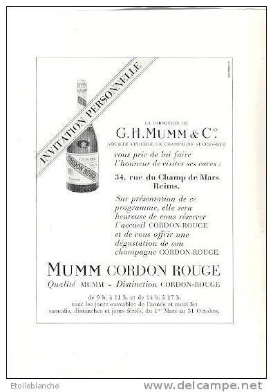 Champagne Mumm Cordon Rouge - Publicité 1969-70 / Programme Théâtre Michel, Paris - Alcohols