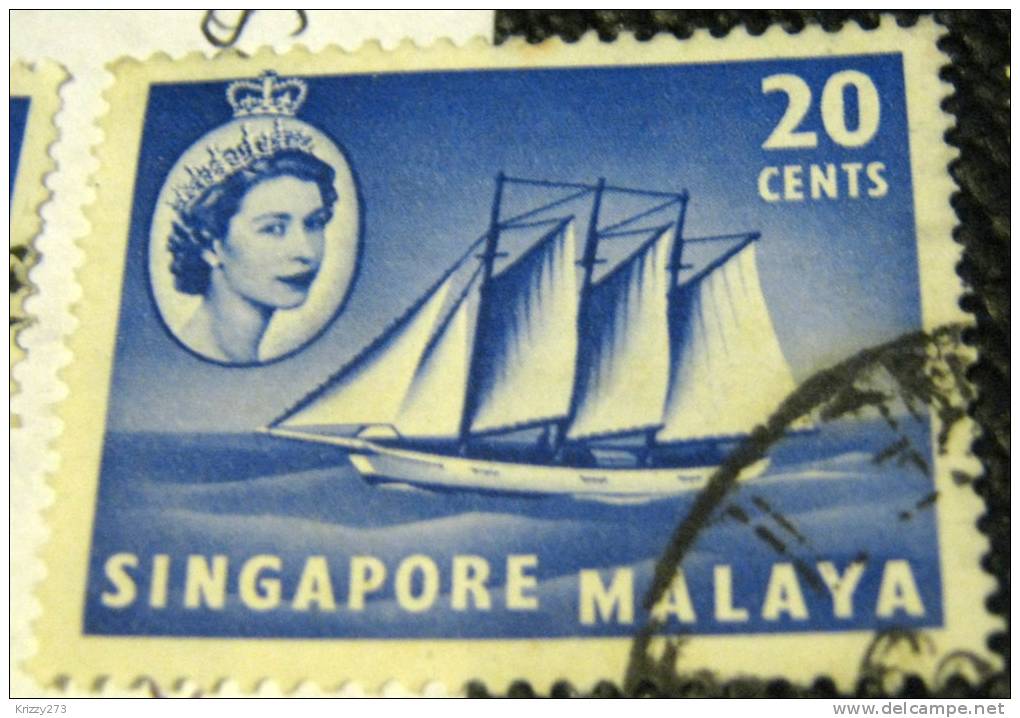 Singapore 1955 Cocoa Keeling Schooner 20c - Used - Singapour (...-1959)