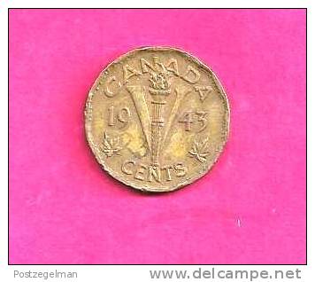 CANADA 1943, Circulated Coin, XF, 5 Cent George VI, Victory,  Brass, Km 40, C90.027 - Canada