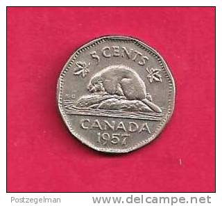 CANADA 1957, Circulated Coin, XF, 5 Cent QE II  Nickel , Km 50a, C90.031 - Canada
