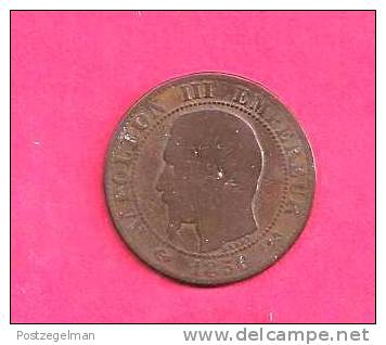 FRANCE 1856, Circulated Coin, FINE, 5  Centimes "B",   Bronze,   C90.035 - Other & Unclassified