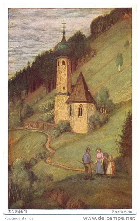 Kirche, Landschaft, "Bergkirchlein", M. Schiestl, 1934 - Schiestl, Matthaeus