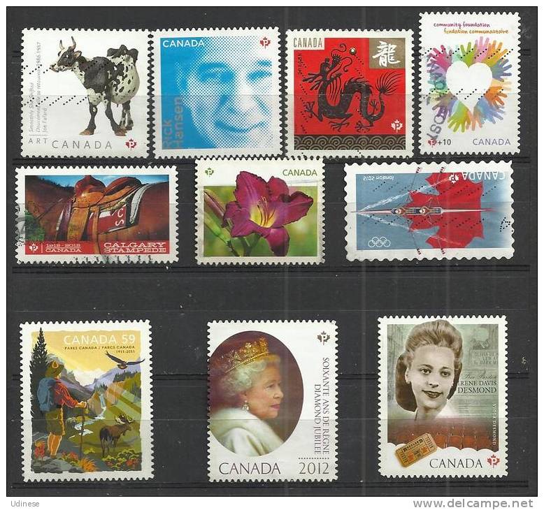 TEN AT A TIME - CANADA 2012 - LOT OF 10 DIFFERENT - USED OBLITERE GESTEMPELT USADO - Gebraucht